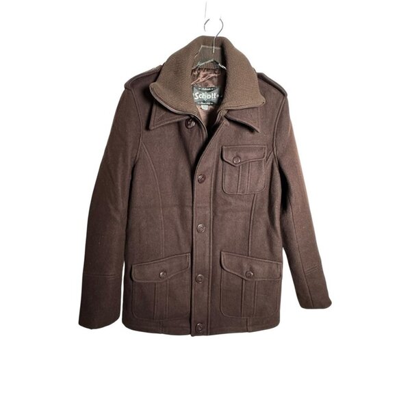 SCHOTT Mens Wool jacket coat size Large Brown Cargo pockets - Picture 2 of 8